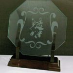 8-eck Glas mit Aufsteller